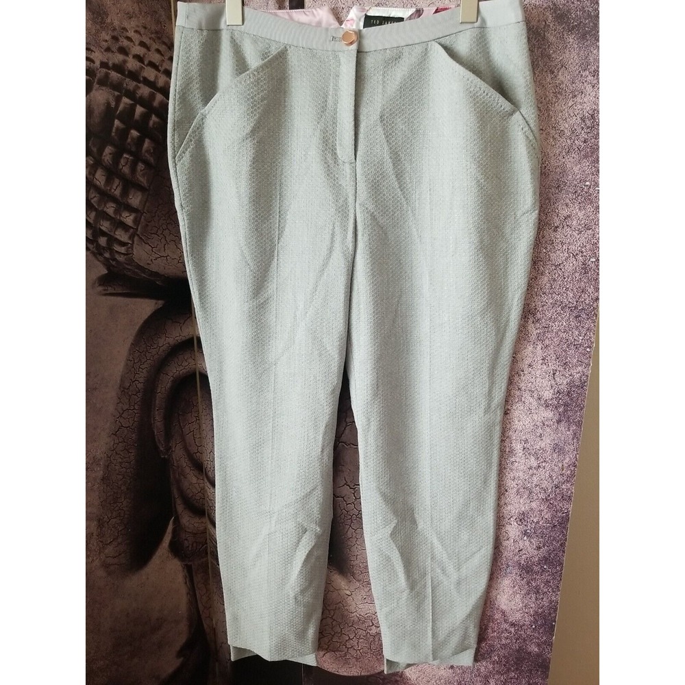 TED BAKER London Women's Flat Front Gray Textured Asymmetric Hem DAIZIT Pants 4